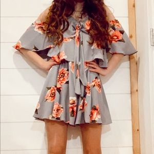 floral cut out shoulder romper